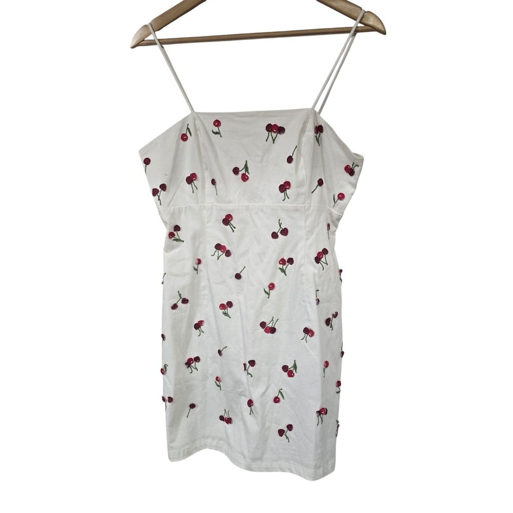 Maeve 3D Cherry Embroidered‎ Mini Dress 6 White Cotton Coquette Anthropologie